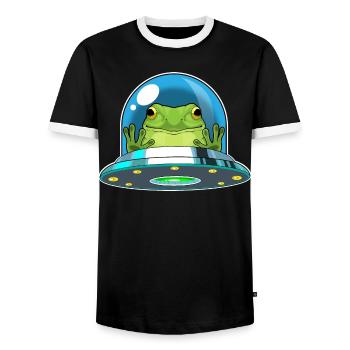 Frog Spaceship Space - Men's Ringer Shirt - black/white - Front - AI Model Female 172 light (172cm) & AI Model Male 178 light (178cm)