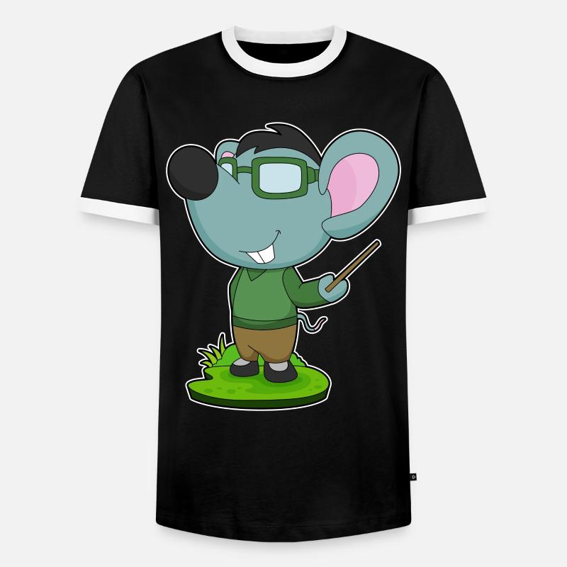 Mouse Teacher Pointer School - Men's Ringer Shirt - black/white