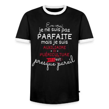 Pas parfaite mais auxiliaire de puériculture - T-shirt contrasté Homme - noir/blanc - Devant - AI Model Female 172 light (172cm) & AI Model Male 178 light (178cm)