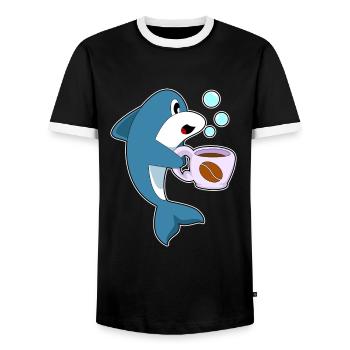 Delfin coffee cup - Men's Ringer Shirt - black/white - Front - AI Model Female 172 light (172cm) & AI Model Male 178 light (178cm)