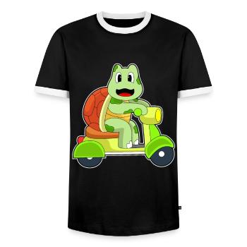 Turtle Scooter - Men's Ringer Shirt - black/white - Front - AI Model Female 172 light (172cm) & AI Model Male 178 light (178cm)