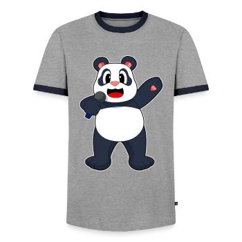 Panda Singer Chant au micro - T-shirt contrasté Homme - gris/marine  - Devant - AI Model Female 172 light (172cm) & AI Model Male 178 light (178cm)