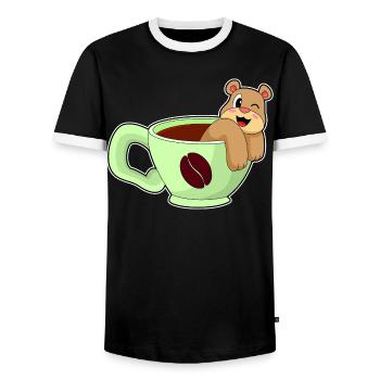 Bear cup of coffee - Men's Ringer Shirt - black/white - Front - AI Model Female 172 light (172cm) & AI Model Male 178 light (178cm)