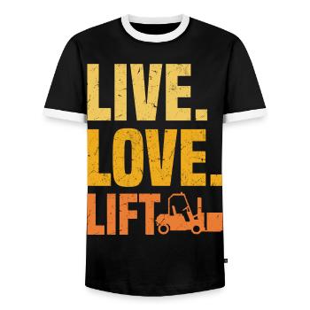 Forklift driver - Men's Ringer Shirt - black/white - Front - AI Model Female 172 light (172cm) & AI Model Male 178 light (178cm)