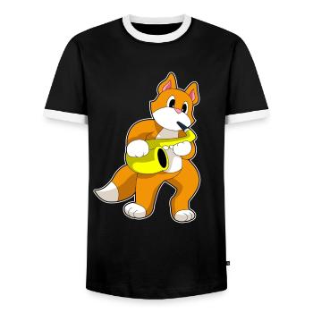 Cat Musician Saxophone Music - Men's Ringer Shirt - black/white - Front - AI Model Female 172 light (172cm) & AI Model Male 178 light (178cm)