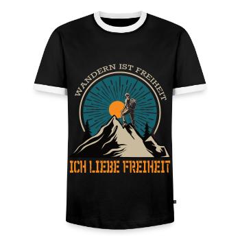 Spruch Wandern ist Freiheit / Ich liebe Freiheit - Männer Kontrast-T-Shirt - Schwarz/Weiß - Vorne - AI Model Female 172 light (172cm) & AI Model Male 178 light (178cm)
