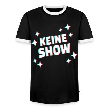 KEINE SHOW Glitch Schriftzug - Männer Kontrast-T-Shirt - Schwarz/Weiß - Vorne - AI Model Female 172 light (172cm) & AI Model Male 178 light (178cm)