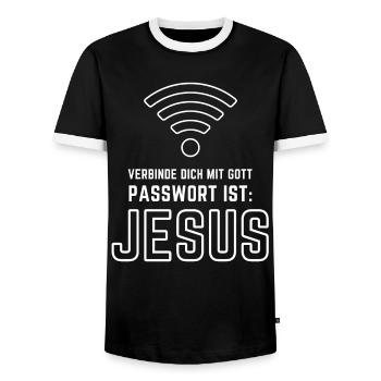 Mot de passe WiFi de Dieu, Jésus - T-shirt contrasté Homme - noir/blanc - Devant - AI Model Female 172 light (172cm) & AI Model Male 178 light (178cm)