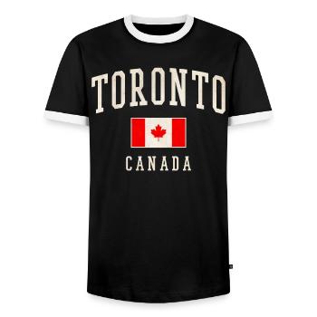 Toronto Canada Flag Vintage Print - Men's Ringer Shirt - black/white - Front - AI Model Female 172 light (172cm) & AI Model Male 178 light (178cm)