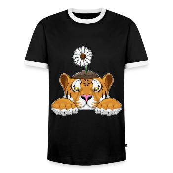 Marguerites tigres - T-shirt contrasté Homme - noir/blanc - Devant - AI Model Female 172 light (172cm) & AI Model Male 178 light (178cm)