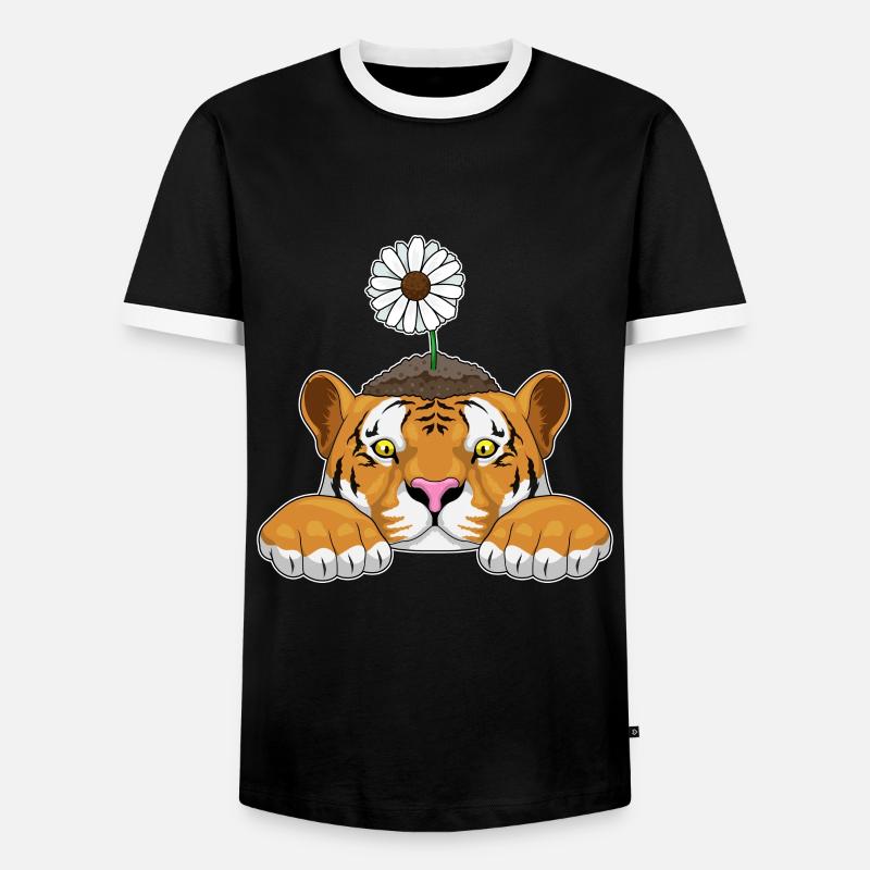 Tiger Gänseblümchen - Männer Kontrast-T-Shirt - Schwarz/Weiß