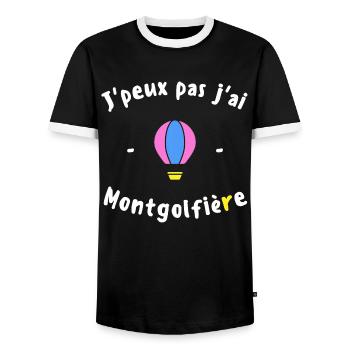 J peux pas j ai Montgolfière - T-shirt contrasté Homme - noir/blanc - Devant - AI Model Female 172 light (172cm) & AI Model Male 178 light (178cm)