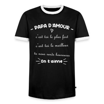 Papa d amour c'est toi le plus fort, c'est toi le  - T-shirt contrasté Homme - noir/blanc - Devant - AI Model Female 172 light (172cm) & AI Model Male 178 light (178cm)
