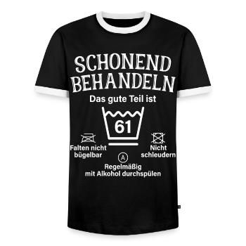 61. Geburtstag Schonend Behandeln 61 Teil Ist 61 - Männer Kontrast-T-Shirt - Schwarz/Weiß - Vorne - AI Model Female 172 light (172cm) & AI Model Male 178 light (178cm)