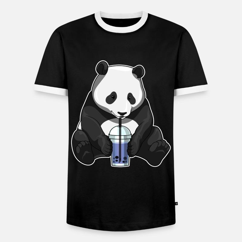 Panda Bubble Tea - Männer Kontrast-T-Shirt - Schwarz/Weiß