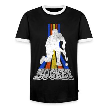 Hockey Feldhockey Spieler Sport Fan Team Vintage - Männer Kontrast-T-Shirt - Schwarz/Weiß - Vorne - AI Model Female 172 light (172cm) & AI Model Male 178 light (178cm)