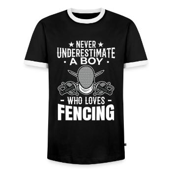 Unterschätz nie einen Fechter Jungen - Männer Kontrast-T-Shirt - Schwarz/Weiß - Vorne - AI Model Female 172 light (172cm) & AI Model Male 178 light (178cm)