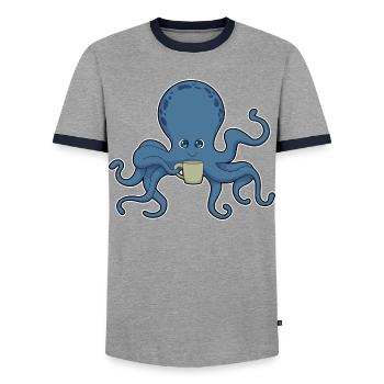 Krake Becher - Männer Kontrast-T-Shirt - Grau/Navy  - Vorne - AI Model Female 172 light (172cm) & AI Model Male 178 light (178cm)