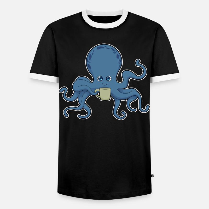 Krake Kaffee Becher - Männer Kontrast-T-Shirt - Schwarz/Weiß