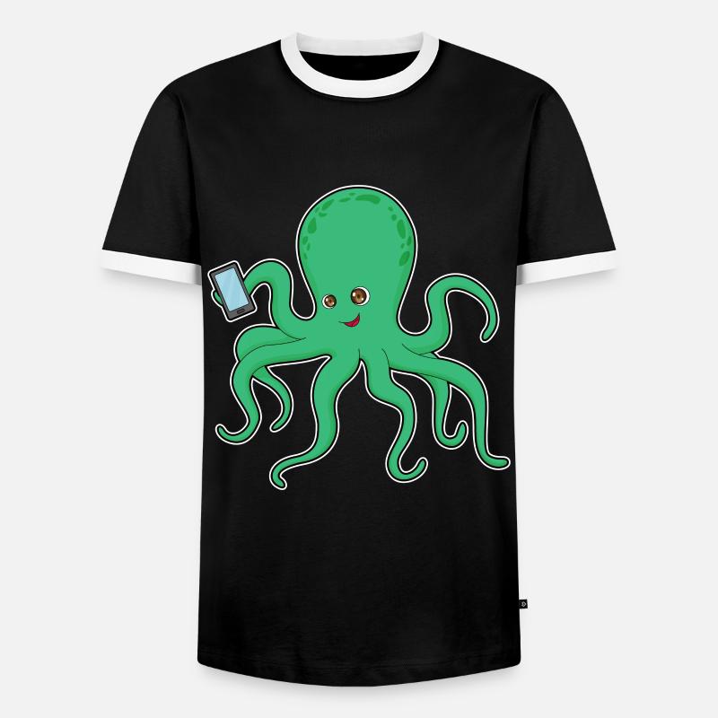 Krake Handy - Männer Kontrast-T-Shirt - Schwarz/Weiß