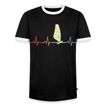 Windsurfer Heartline Vintage - Men's Ringer Shirt - black/white - Front - AI Model Female 172 light (172cm) & AI Model Male 178 light (178cm)