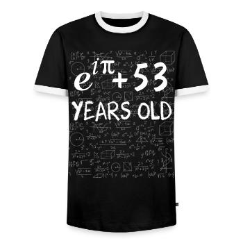 52nd Birthday 52 Years Euler Identity Math Gift - Men's Ringer Shirt - black/white - Front - AI Model Female 172 light (172cm) & AI Model Male 178 light (178cm)