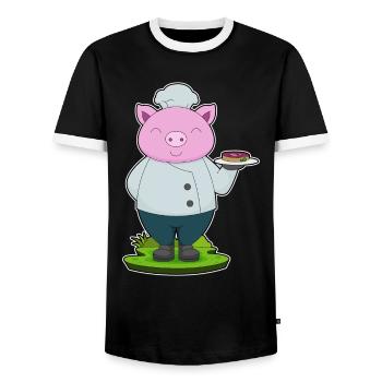 Cuisson du porc Cuisson de la viande - T-shirt contrasté Homme - noir/blanc - Devant - AI Model Female 172 light (172cm) & AI Model Male 178 light (178cm)