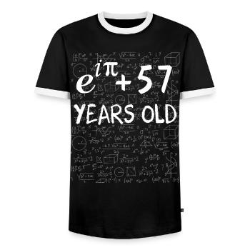 56th Birthday 56 Years Euler Identity Math Gift - Men's Ringer Shirt - black/white - Front - AI Model Female 172 light (172cm) & AI Model Male 178 light (178cm)