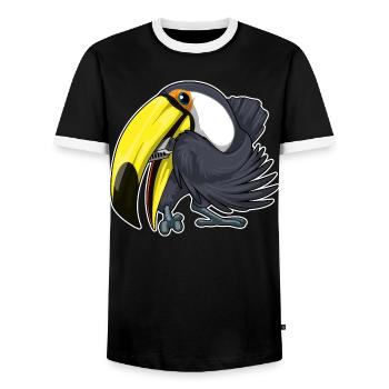 Toucan Musician Harmonica Music - Men's Ringer Shirt - black/white - Front - AI Model Female 172 light (172cm) & AI Model Male 178 light (178cm)