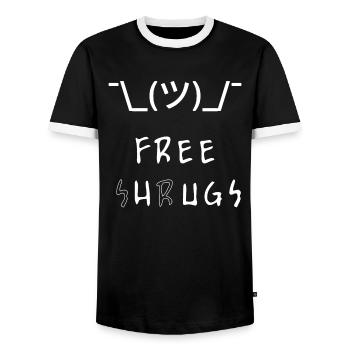 Free Shrugs Free Hugs parodie drôle Shrugface - T-shirt contrasté Homme - noir/blanc - Devant - AI Model Female 172 light (172cm) & AI Model Male 178 light (178cm)