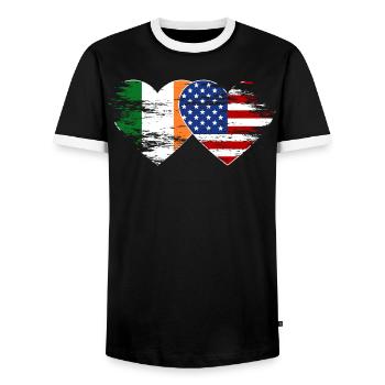 Ireland USA flag heart used - Men's Ringer Shirt - black/white - Front - AI Model Female 172 light (172cm) & AI Model Male 178 light (178cm)