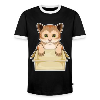 Cat Cardboard - Men's Ringer Shirt - black/white - Front - AI Model Female 172 light (172cm) & AI Model Male 178 light (178cm)