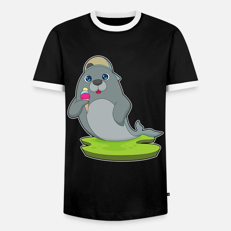 Seehund Eiswaffel - Männer Kontrast-T-Shirt - Schwarz/Weiß