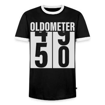 50th birthday Oldometer - Men's Ringer Shirt - black/white - Front - AI Model Female 172 light (172cm) & AI Model Male 178 light (178cm)