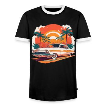 Palm trees sunset American style - Men's Ringer Shirt - black/white - Front - AI Model Female 172 light (172cm) & AI Model Male 178 light (178cm)