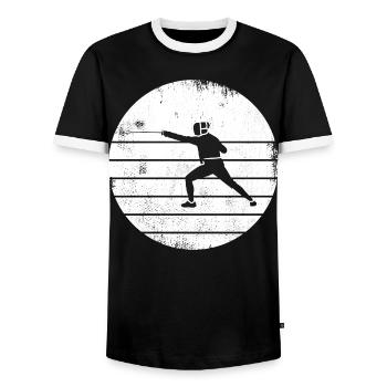 Fechter Zeichnung - Männer Kontrast-T-Shirt - Schwarz/Weiß - Vorne - AI Model Female 172 light (172cm) & AI Model Male 178 light (178cm)
