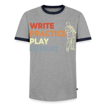 Klarinette Motivation Vintage Look - Männer Kontrast-T-Shirt - Grau/Navy  - Vorne - AI Model Female 172 light (172cm) & AI Model Male 178 light (178cm)