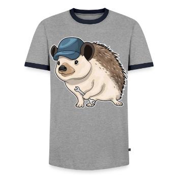 Igel Mechaniker Schraubenschlüssel Werkstatt - Männer Kontrast-T-Shirt - Grau/Navy  - Vorne - AI Model Female 172 light (172cm) & AI Model Male 178 light (178cm)