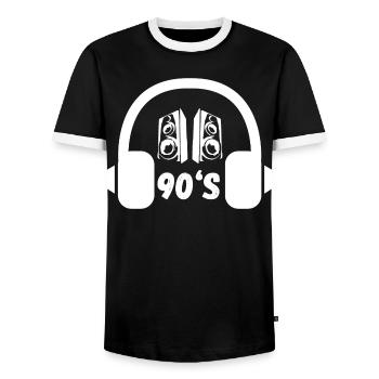 Casques rétro des années 90 - T-shirt contrasté Homme - noir/blanc - Devant - AI Model Female 172 light (172cm) & AI Model Male 178 light (178cm)