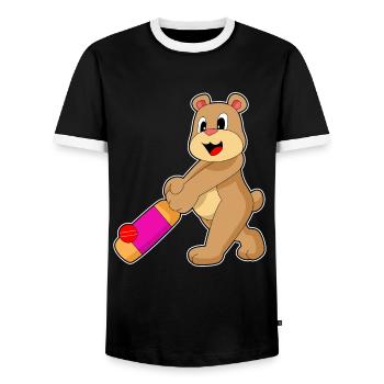 Bear Cricket Cricket Bats - Men's Ringer Shirt - black/white - Front - AI Model Female 172 light (172cm) & AI Model Male 178 light (178cm)