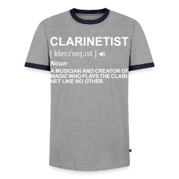 Klarinettenspieler Definition - Männer Kontrast-T-Shirt - Grau/Navy  - Vorne - AI Model Female 172 light (172cm) & AI Model Male 178 light (178cm)