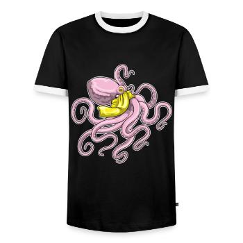 Echarpe de pieuvre - T-shirt contrasté Homme - noir/blanc - Devant - AI Model Female 172 light (172cm) & AI Model Male 178 light (178cm)