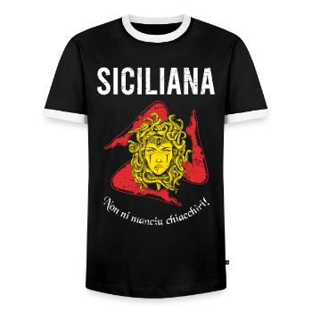 Non ni manciu chiacchiri! Trinacria Sizilien - Männer Kontrast-T-Shirt - Schwarz/Weiß - Vorne - AI Model Female 172 light (172cm) & AI Model Male 178 light (178cm)