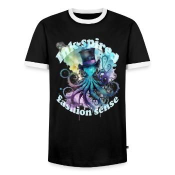 Sens de la mode Octophus avec chapeau haut de forme - T-shirt contrasté Homme - noir/blanc - Devant - AI Model Female 172 light (172cm) & AI Model Male 178 light (178cm)