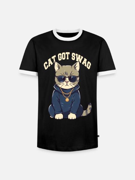 Got Swag Cat with Sunglasses - Men's Ringer Shirt - black/white