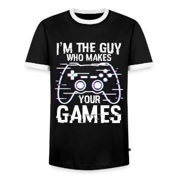 Type of games developed - Men's Ringer Shirt - black/white - Front - AI Model Female 172 light (172cm) & AI Model Male 178 light (178cm)