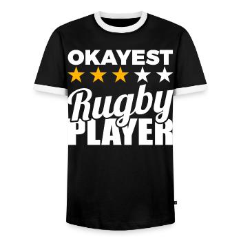 Funny rugby player - Men's Ringer Shirt - black/white - Front - AI Model Female 172 light (172cm) & AI Model Male 178 light (178cm)
