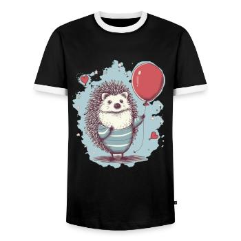 Cute hedgehog with balloon - Men's Ringer Shirt - black/white - Front - AI Model Female 172 light (172cm) & AI Model Male 178 light (178cm)