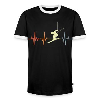 Skier palpitations ECG - Men's Ringer Shirt - black/white - Front - AI Model Female 172 light (172cm) & AI Model Male 178 light (178cm)