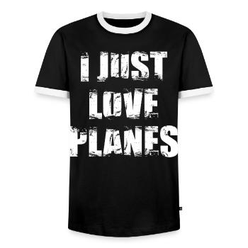 Ich liebe Flugzeuge - Männer Kontrast-T-Shirt - Schwarz/Weiß - Vorne - AI Model Female 172 light (172cm) & AI Model Male 178 light (178cm)